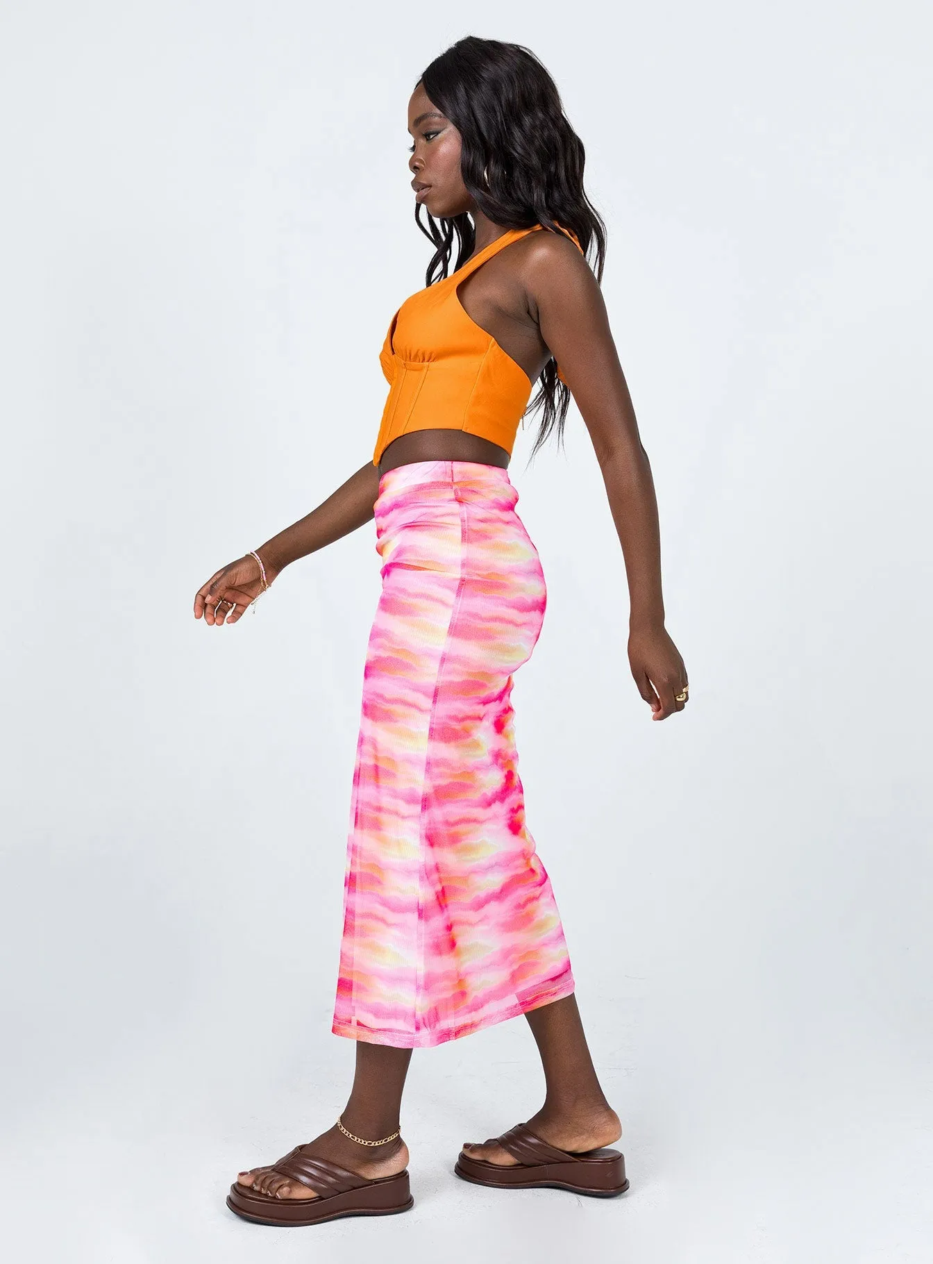 Outfit Ideas Sunset Trip Midi Skirt Pink