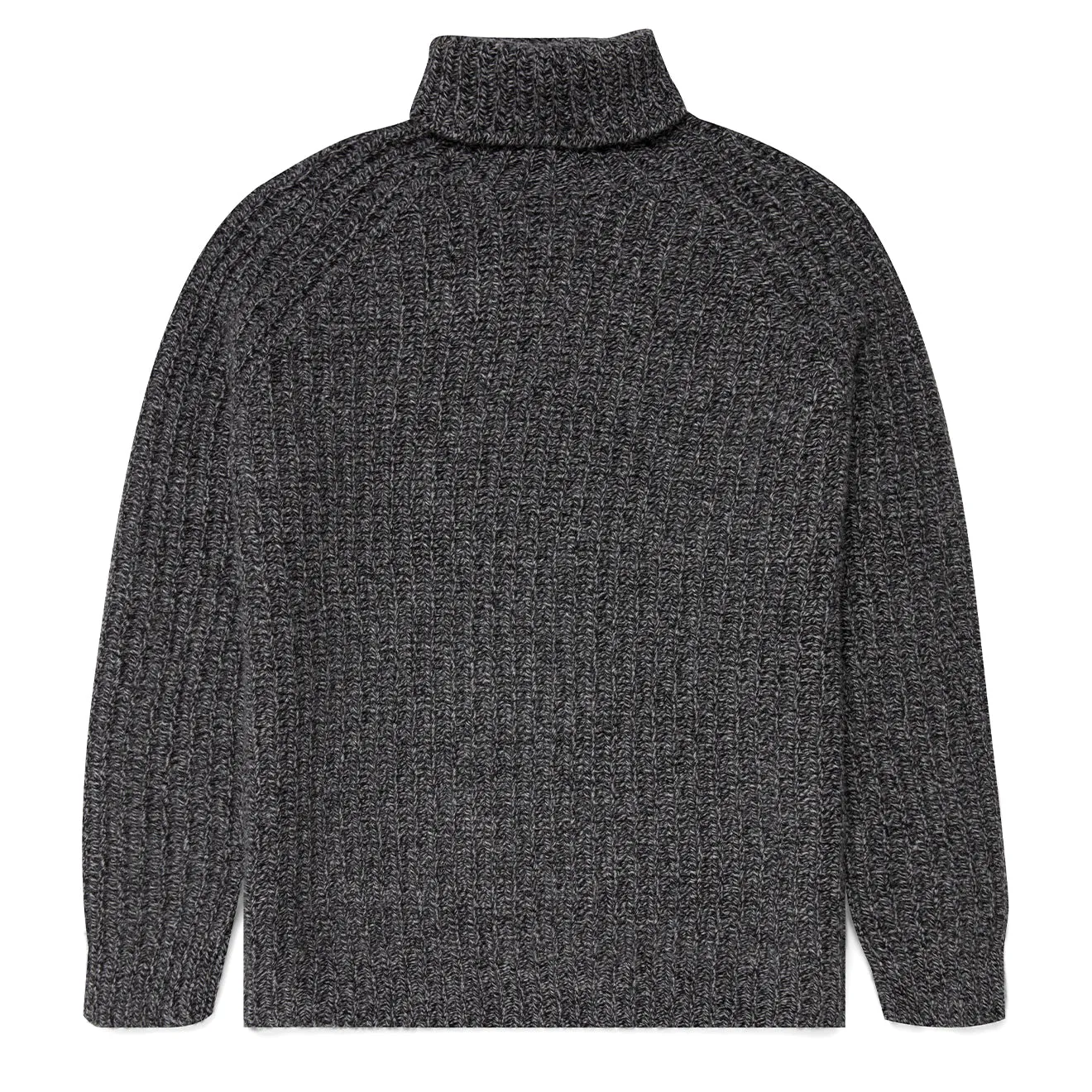 Sunspel Womens Chunky Roll Neck Jumper Black / Grey Twist Wide Hem Detail Daily Style