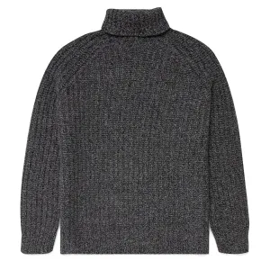 Sunspel Womens Chunky Roll Neck Jumper Black / Grey Twist Wide Hem Detail Daily Style