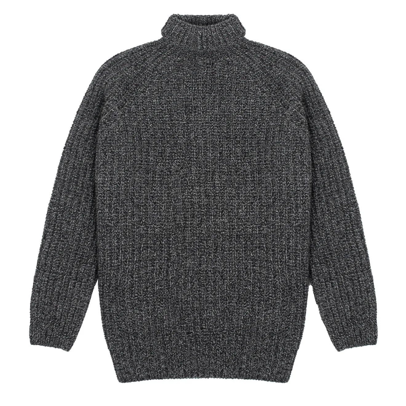 Bonded Hem Technology Sunspel Womens Chunky Roll Neck Jumper Black / Grey Twist