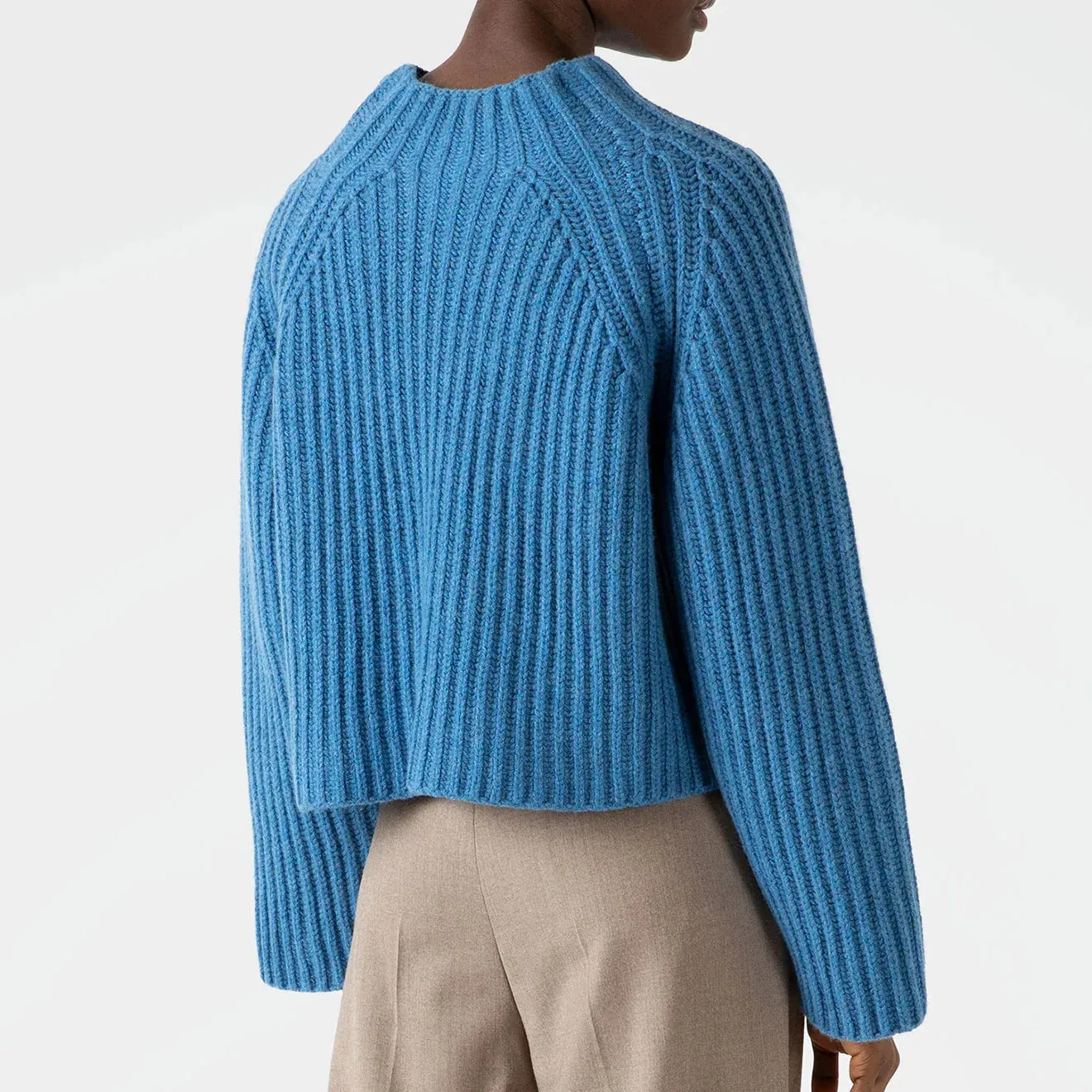 Urban Classic Dimensional Jacquard Weave Sunspel Womens Lambswool Chunky Funnel Neck Jumper Blue Jean