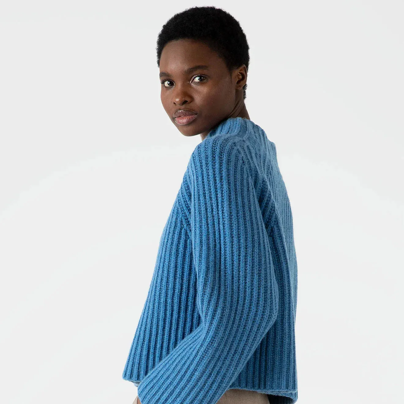 Stain Release Coating Elastic Edging Sunspel Womens Lambswool Chunky Funnel Neck Jumper Blue Jean