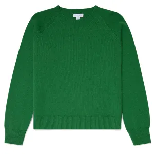 AntiStatic Yarn Moisture Management Sunspel Womens Lambswool Crew Neck Jumper Bright Green