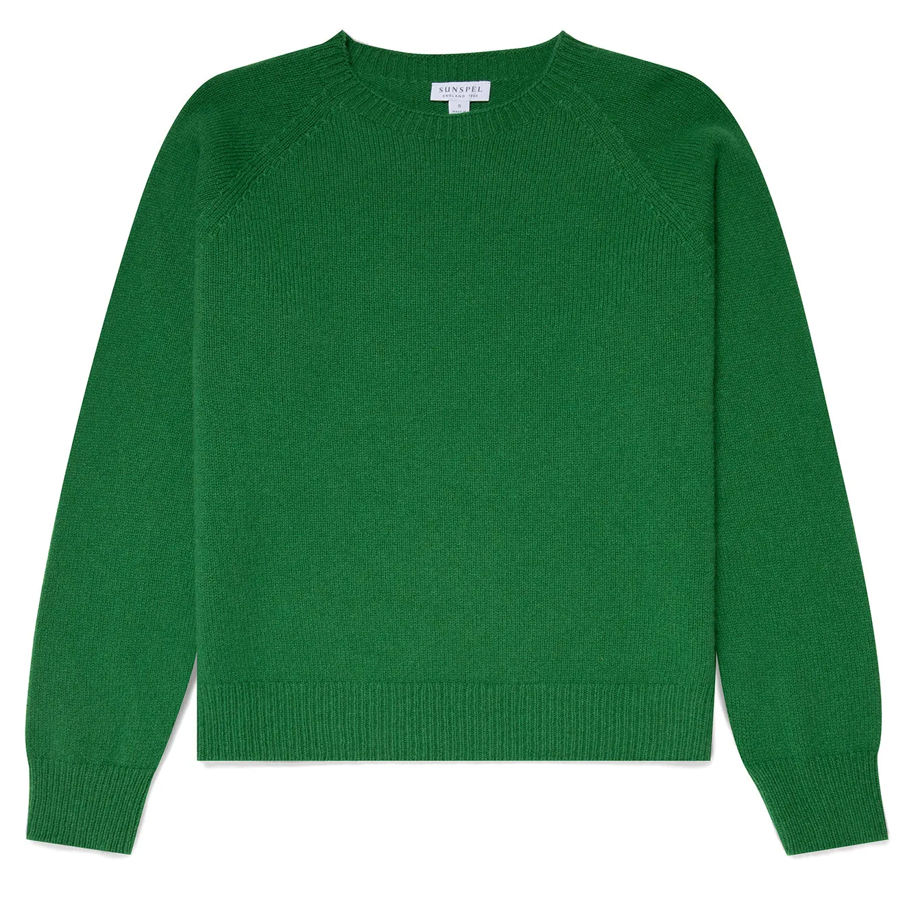 Sustainable Dye Process Chic Outfit Sunspel Womens Lambswool Crew Neck Jumper Bright Green