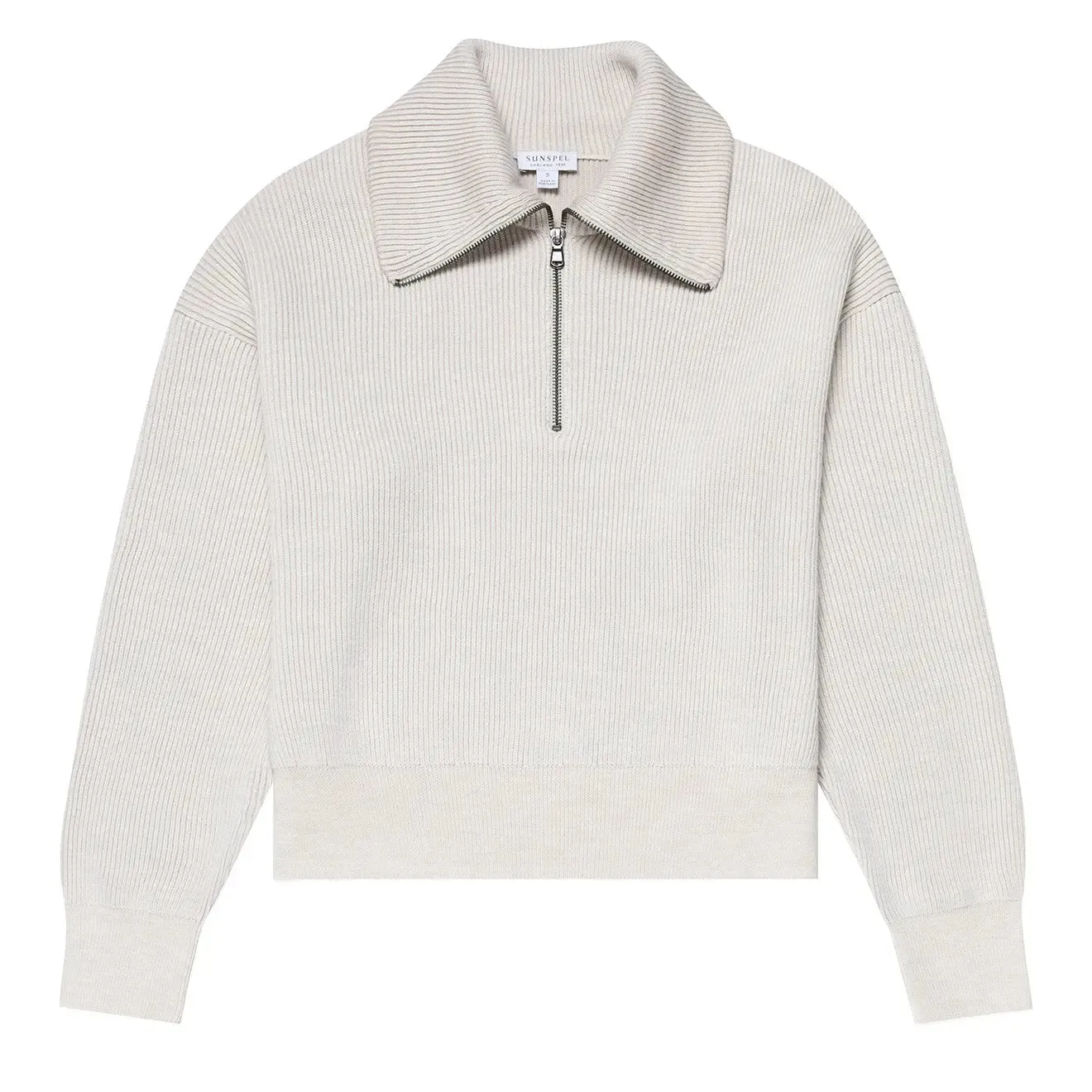 Lightweight insulation Sunspel Womens Ribbed Half Zip Jumper Ecru
