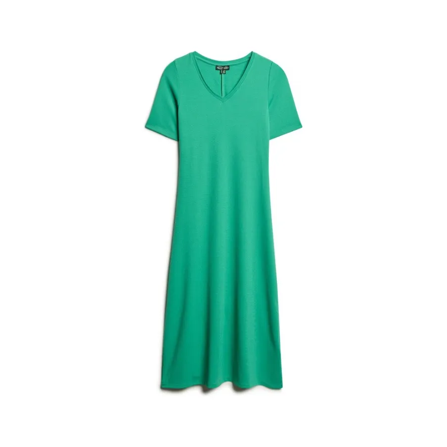 Superdry Womens Dress Midi Jersey SS V Neck Green Beach Cover