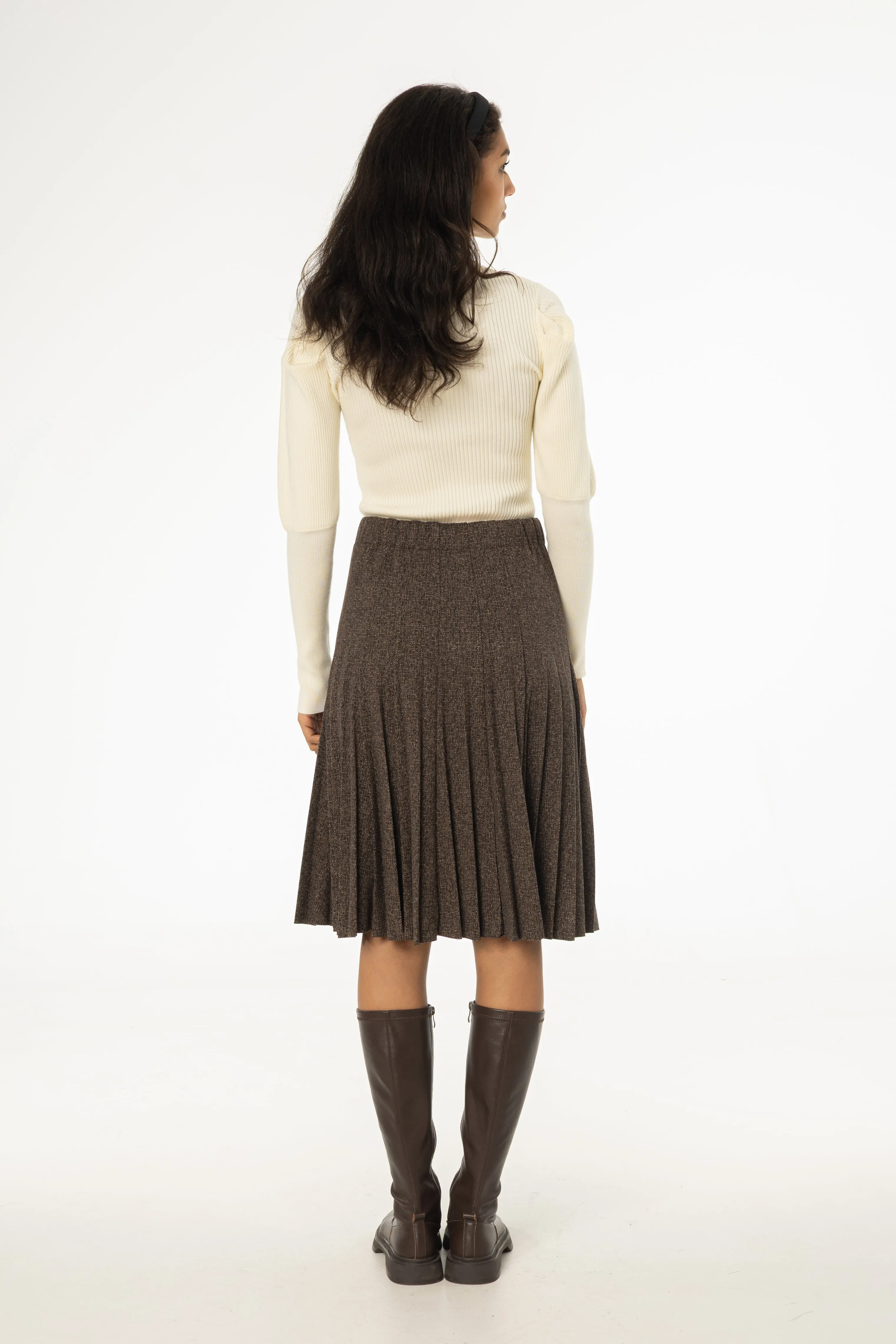 High Shine Brown Pleated Skirt