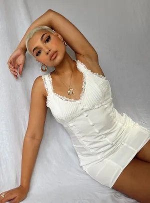 Embroidered Fabric Street Motion Shania Lace Mini Dress Cream