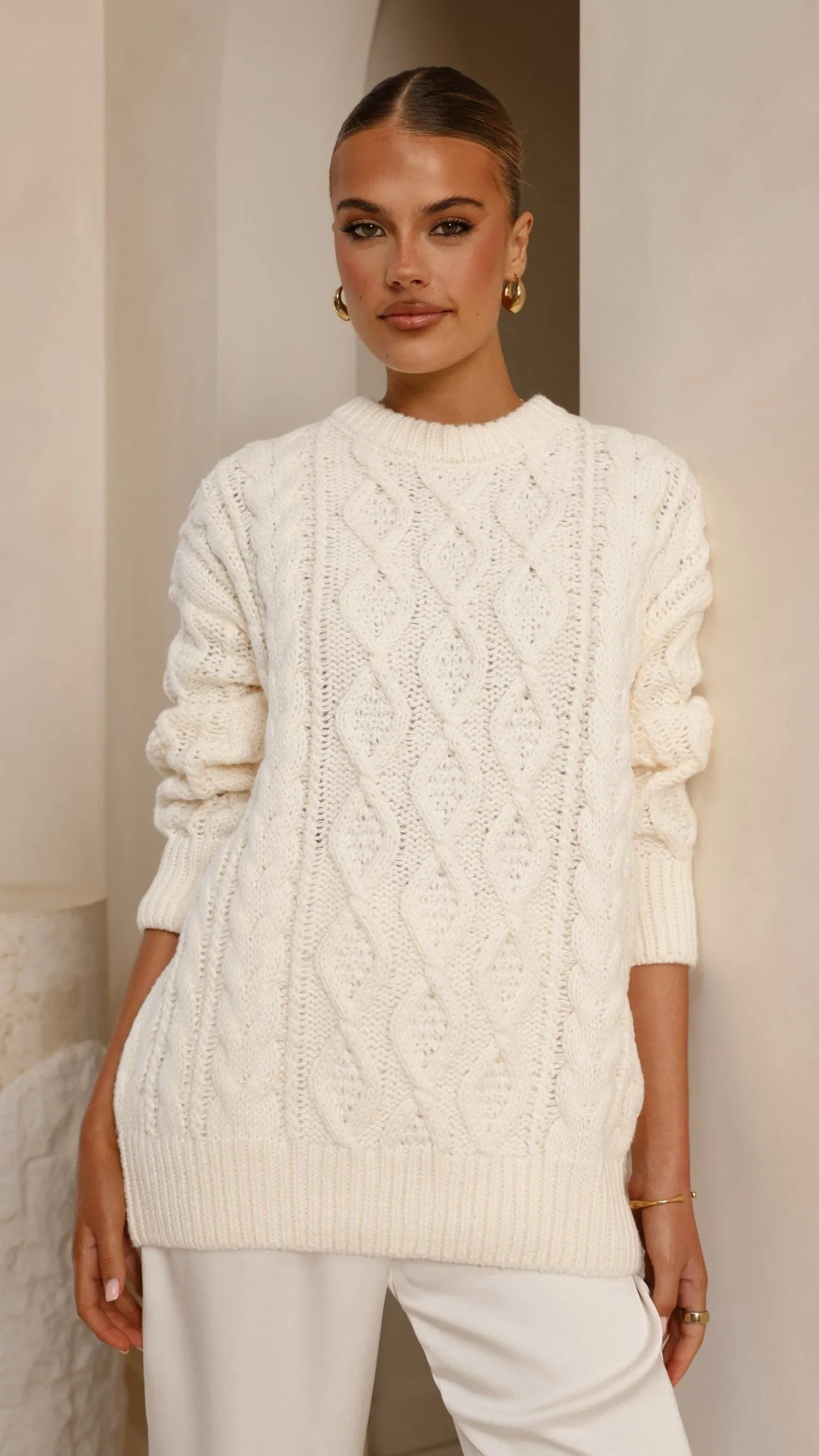 Valentina Knit Sweater - Cream QuickDry Fibers Anti Pilling Finish