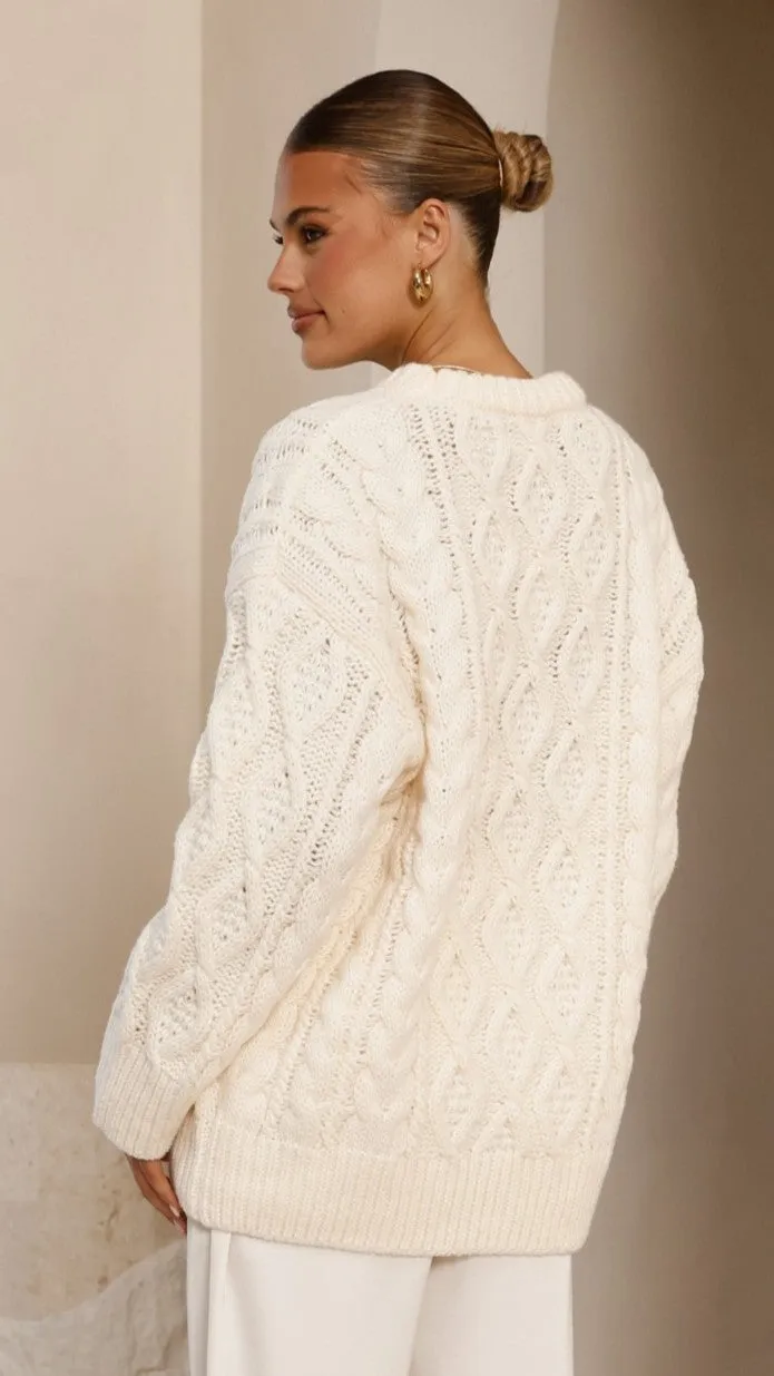 MachineWashable Home Comforted Valentina Knit Sweater - Cream
