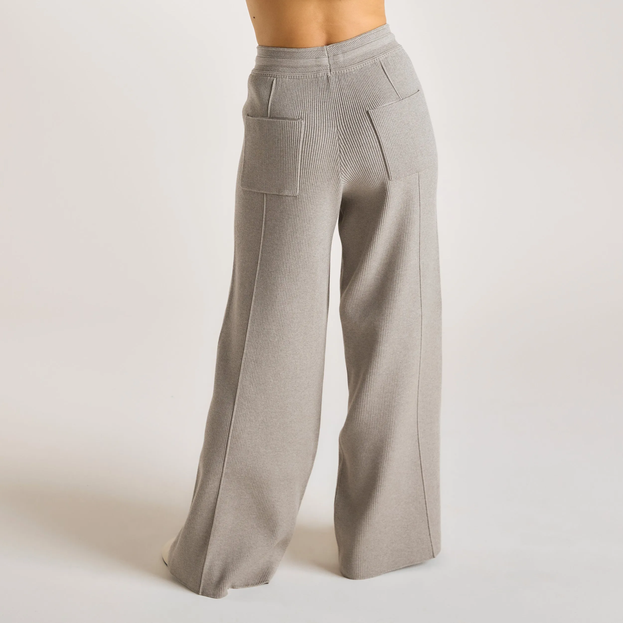 Wide Leg Knitted Pants - Warm Grey Trendy Cut Casual Fit