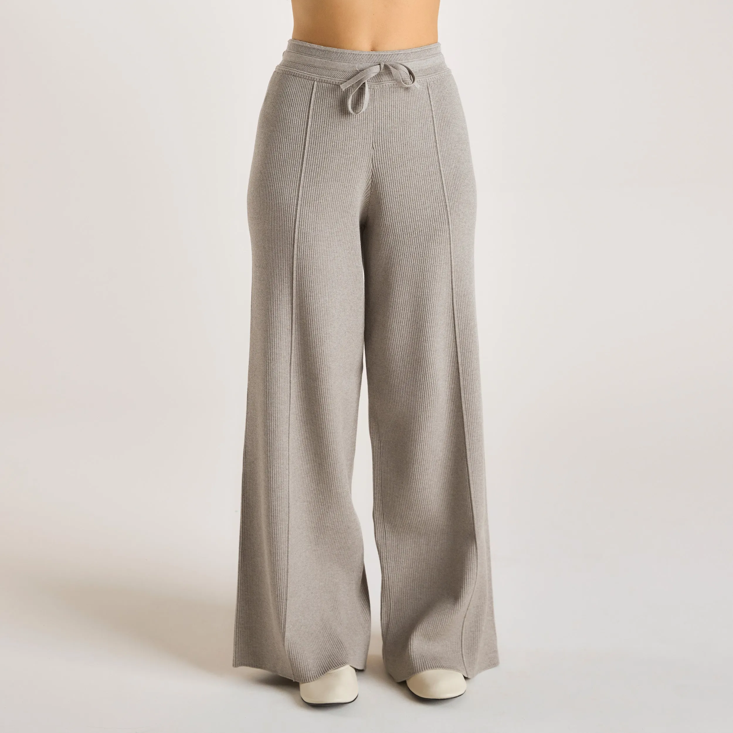Wide Leg Knitted Pants - Warm Grey Tagless Labeling