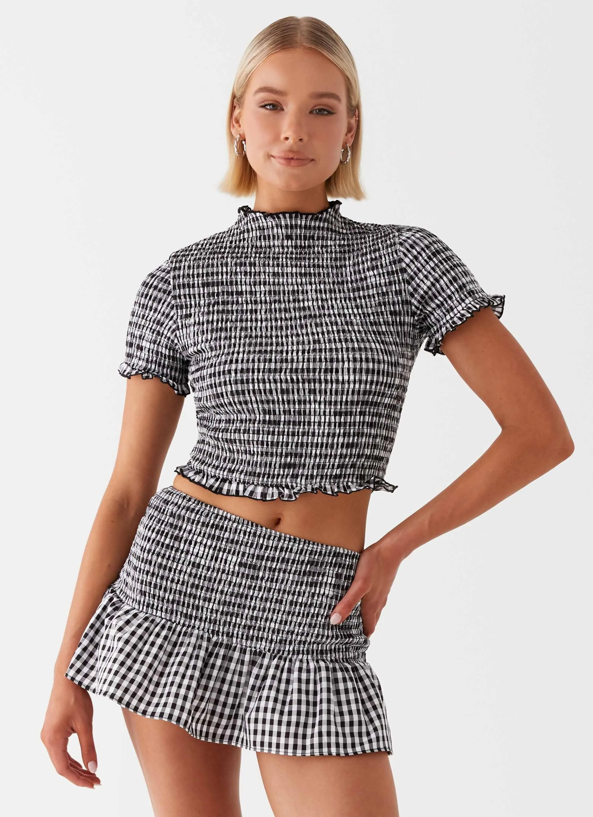 Stretch Material Neutral Color Sweetest Pie T-Shirt - Black Gingham