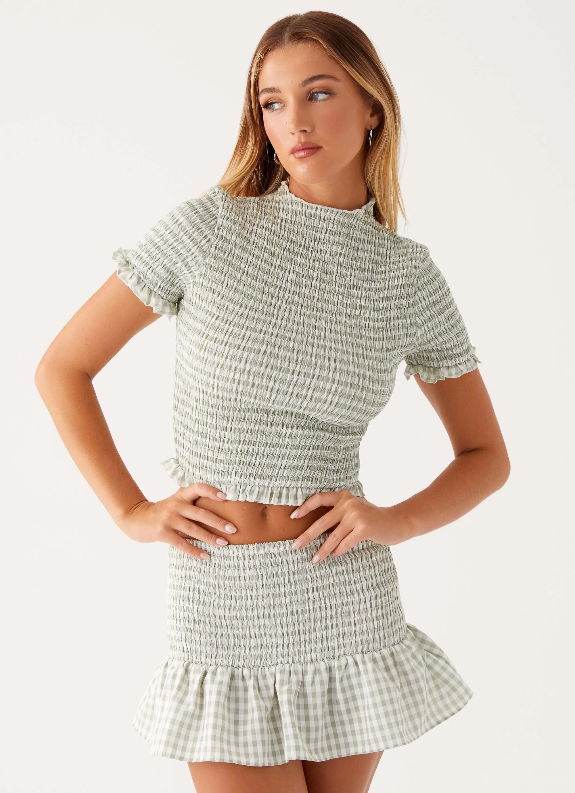 Sweetest Pie T-Shirt - Sage Gingham Retro Breathable Comfort Design