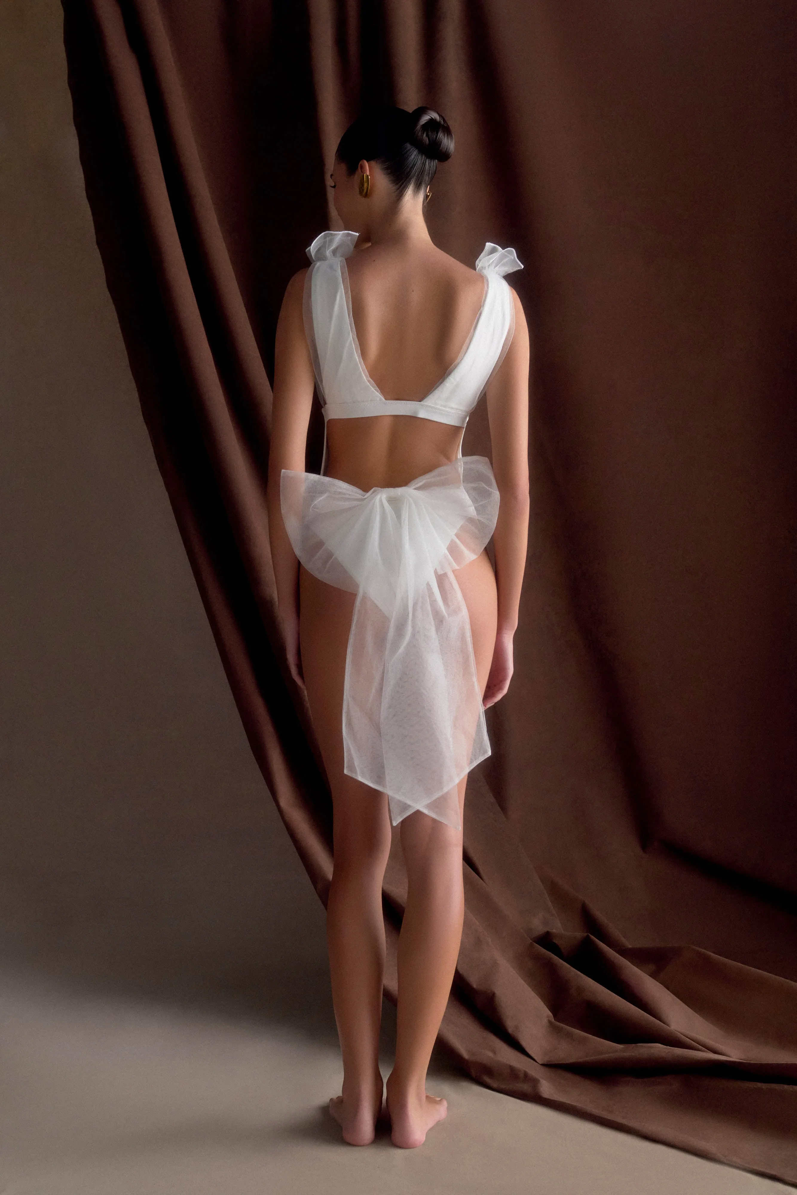 Sand Resistant Fabric Tropical Life Sybil Plunge One Piece With Bow - Ivory