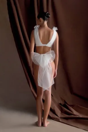 Sand Resistant Fabric Tropical Life Sybil Plunge One Piece With Bow - Ivory