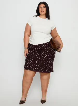 Sydni Midi Bias Cut Skirt Chocolate / Pink Polka Curve Outfit Combo Mix Texture