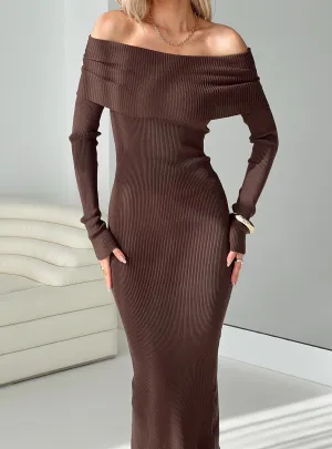 Soft Stretch Phylis Off The Shoulder Maxi Dress Chocolate