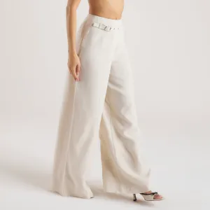 Tailored Linen Pants - Cream Stylish Waistband