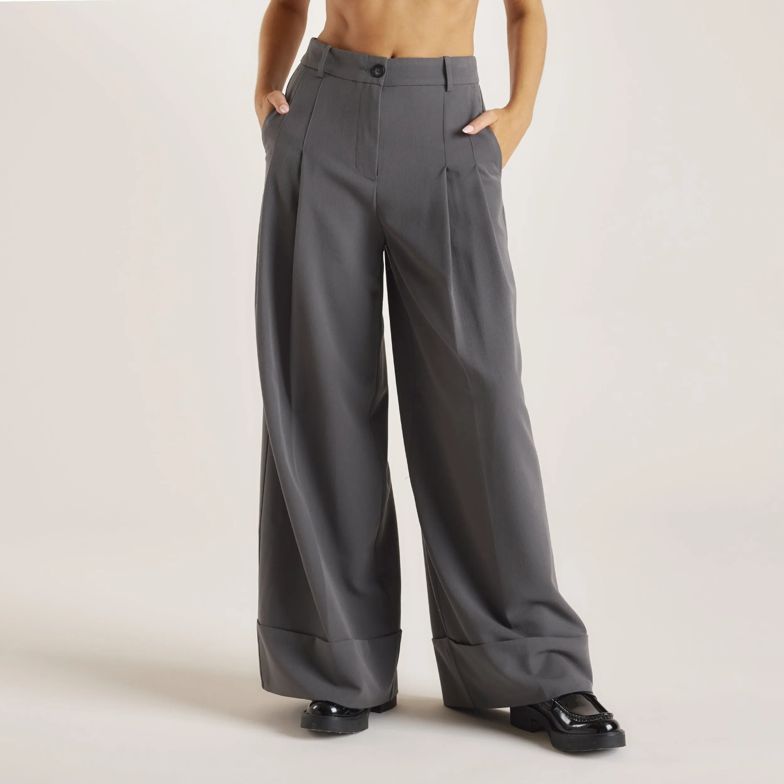 Tailored Turn-Up Pants - Charcoal Non Irritating Tags Casual Comfort Wear