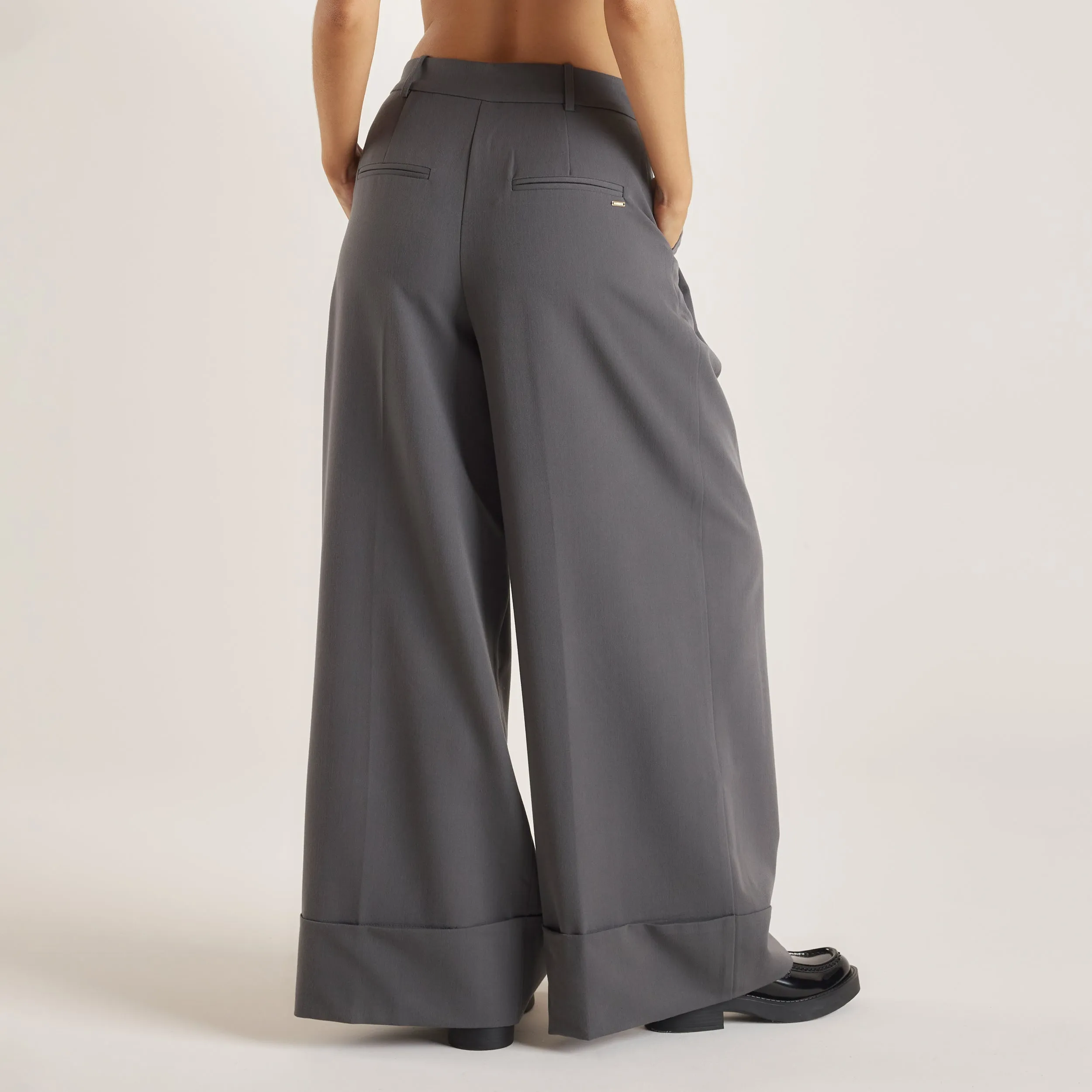 Casual Comfort Look No Tag Tailored Turn-Up Pants - Charcoal