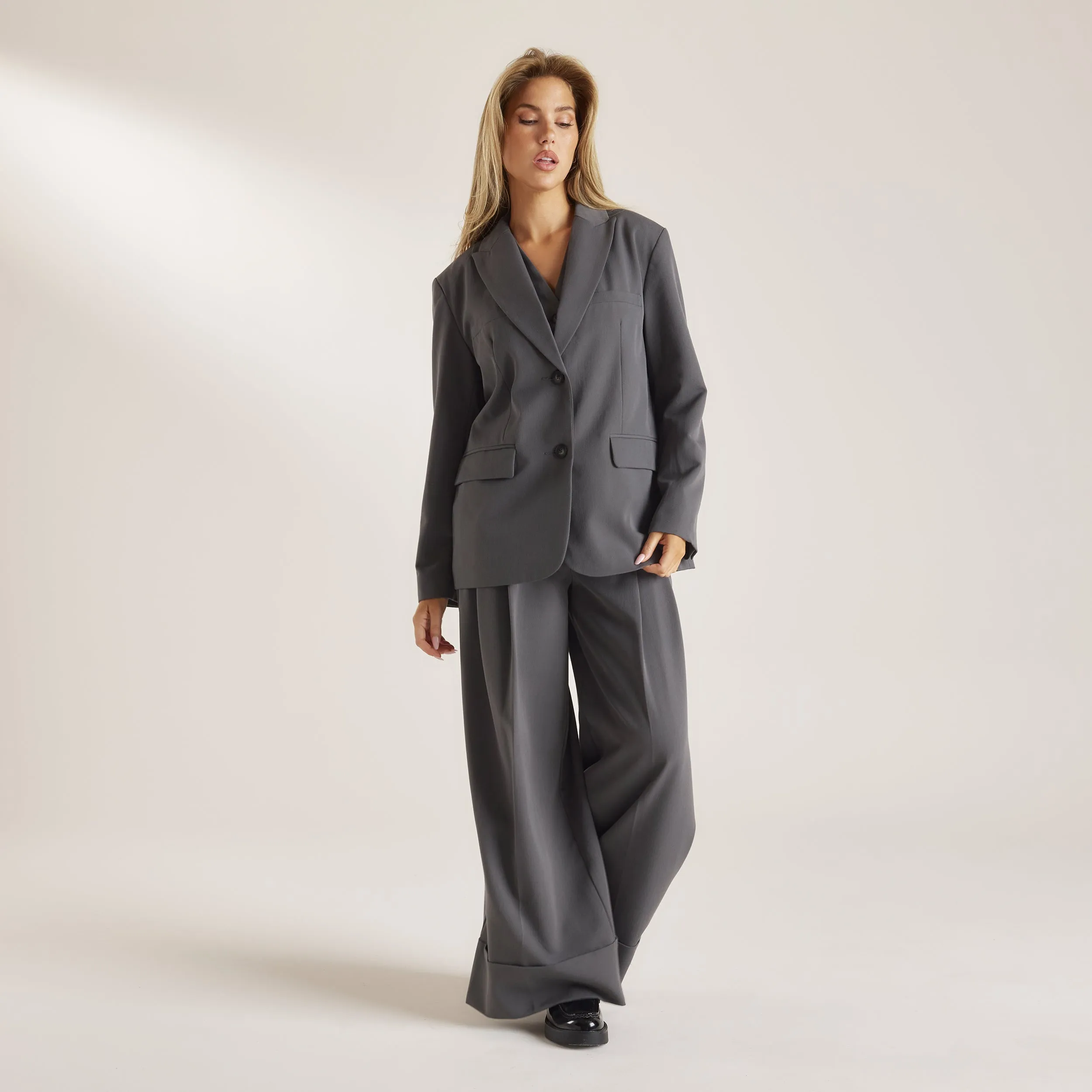 Tailored Turn-Up Pants - Charcoal Fit Control Trendy Layering