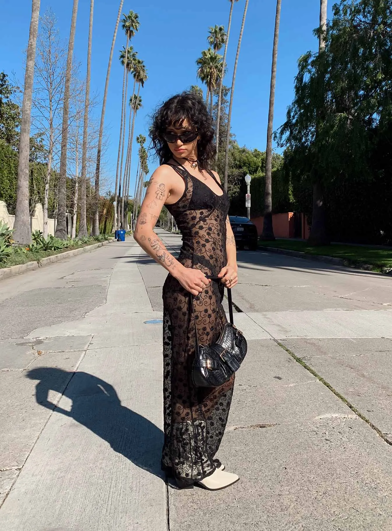 Ruffle-Detail Britton Lace Maxi Dress Black