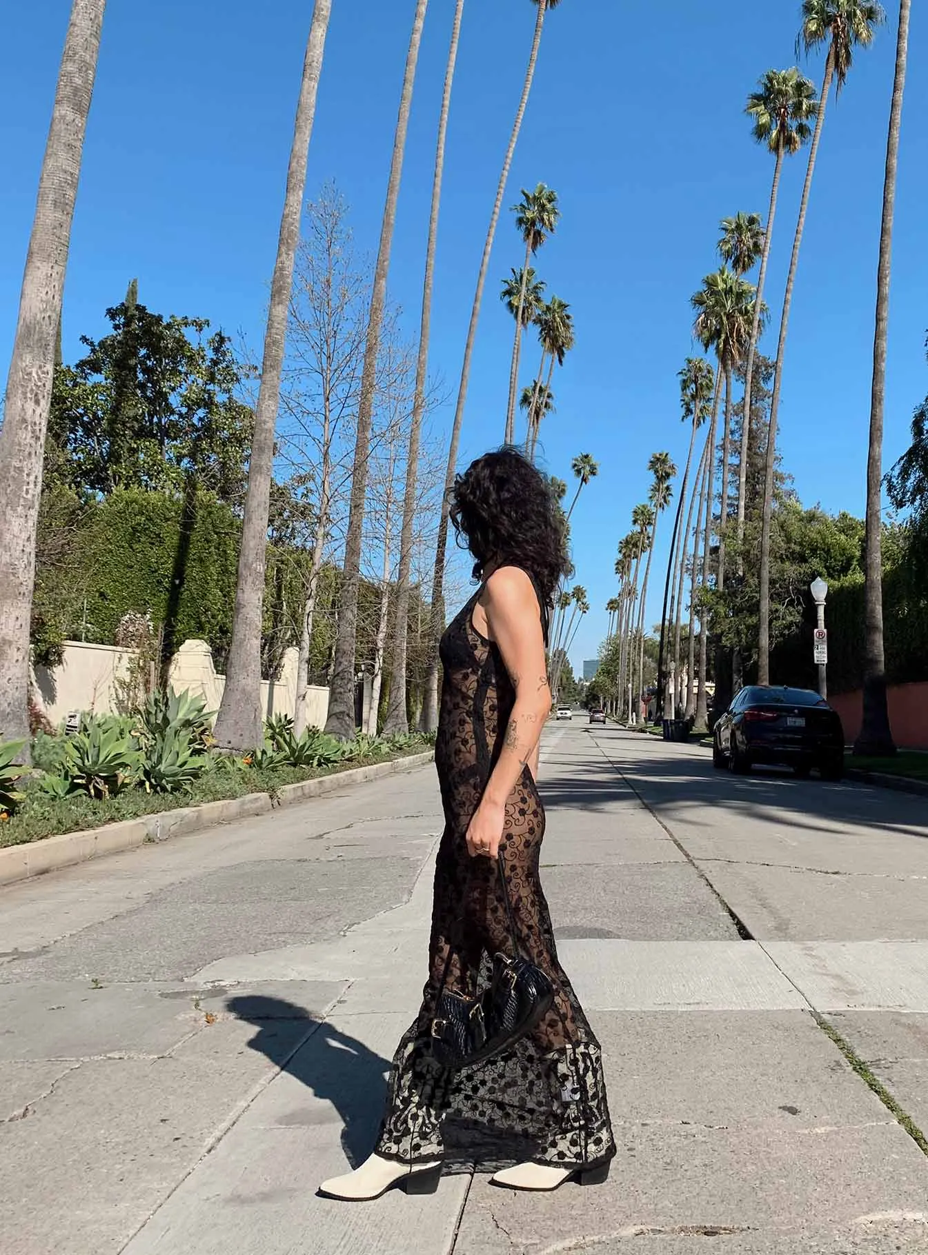 Britton Lace Maxi Dress Black Statement Neck Sleek Presence