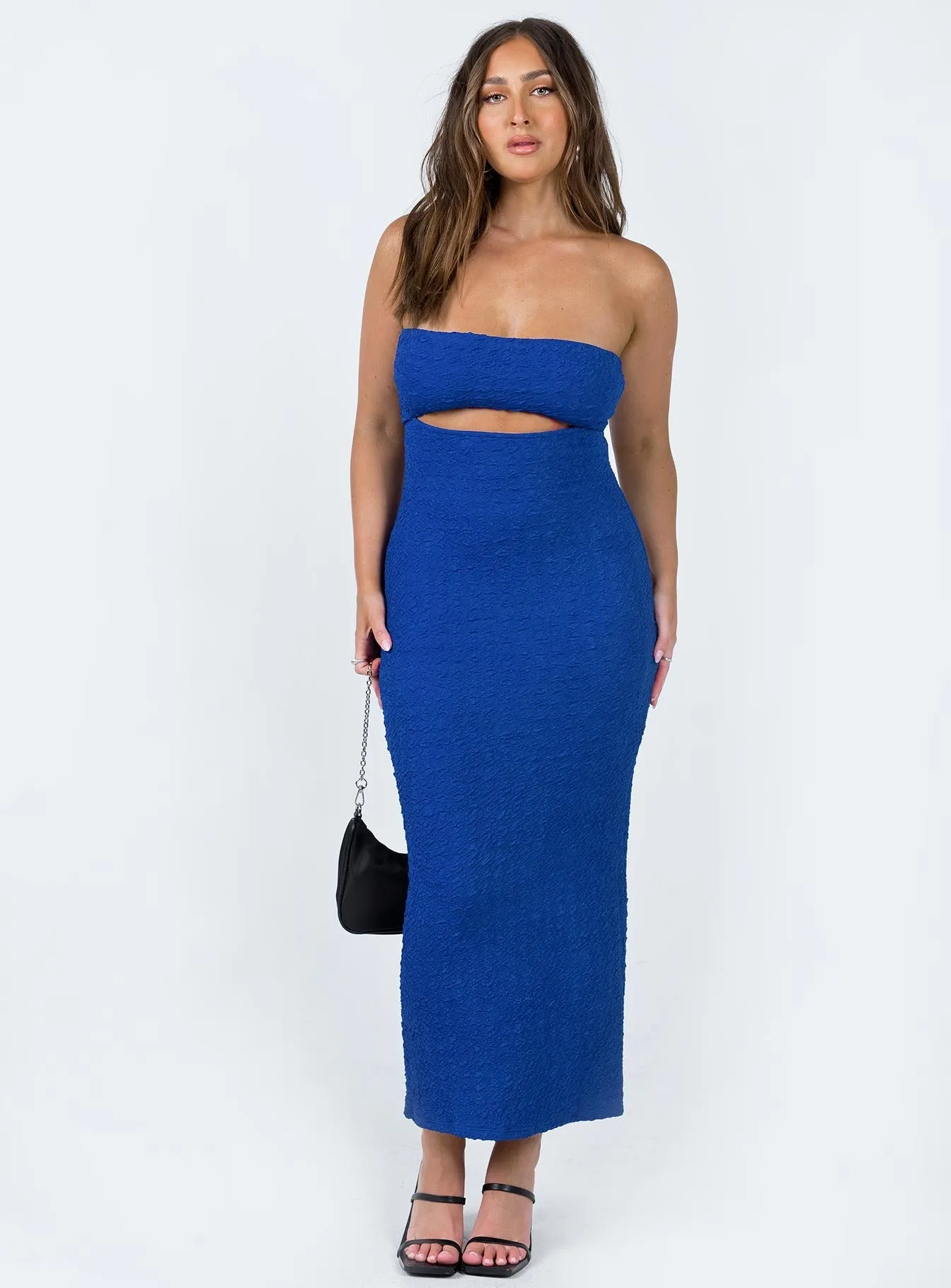Talena Strapless Midi Dress Blue Balloon-Sleeve Nature Glow