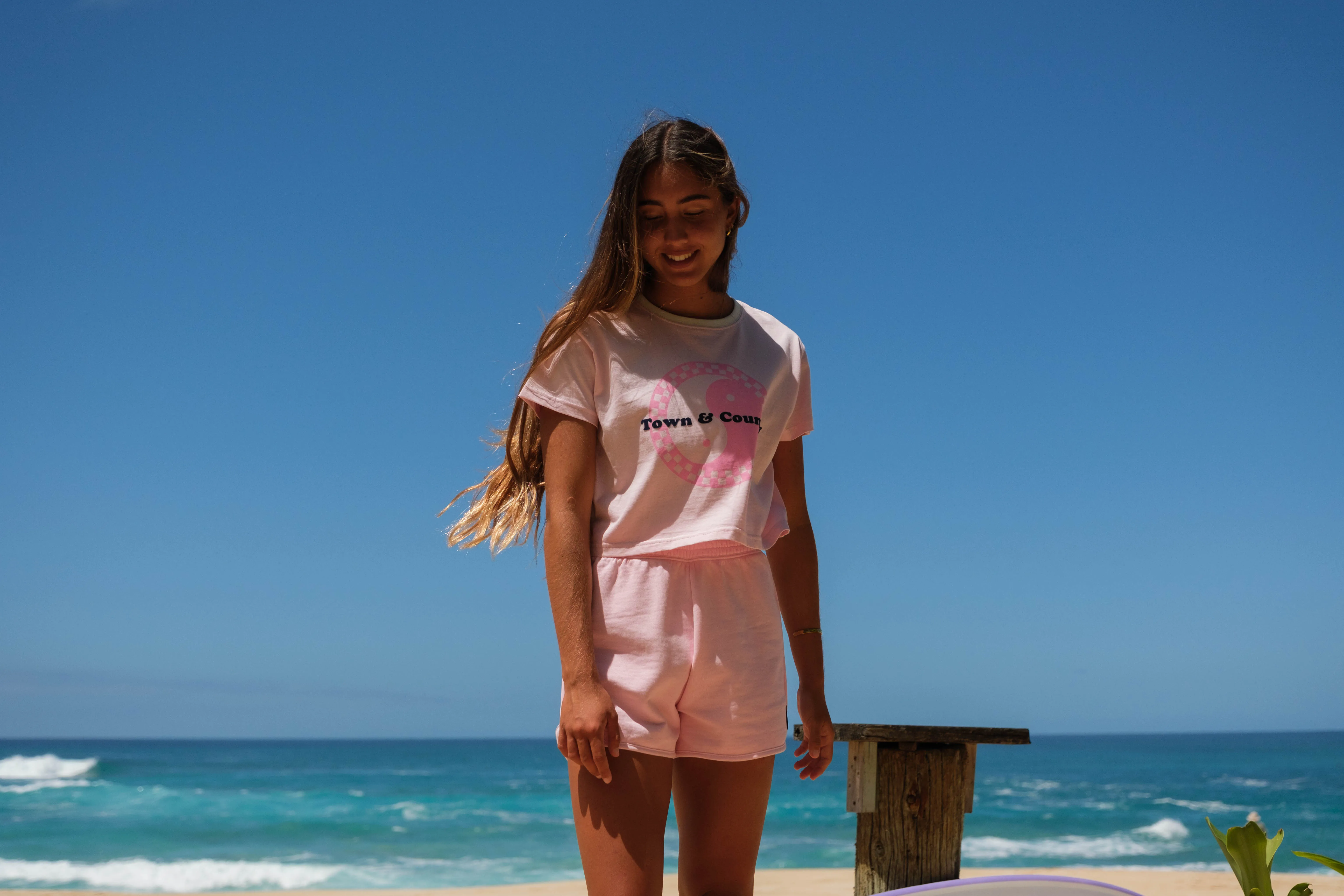 T&C Surf Designs Crop Checky  S/S T-Shirt - Washed Rose Casual Comfort Design sale season