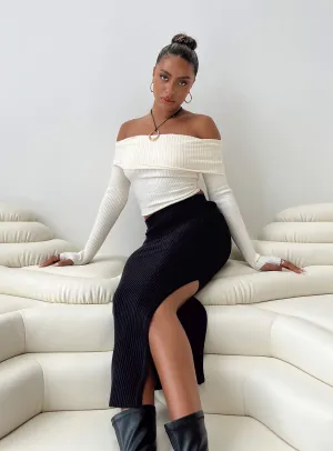 Diagonal Slit Tanna Midi Skirt Black