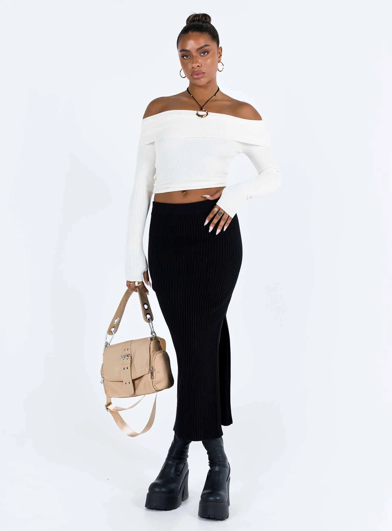 Designer Inspired Tanna Midi Skirt Black