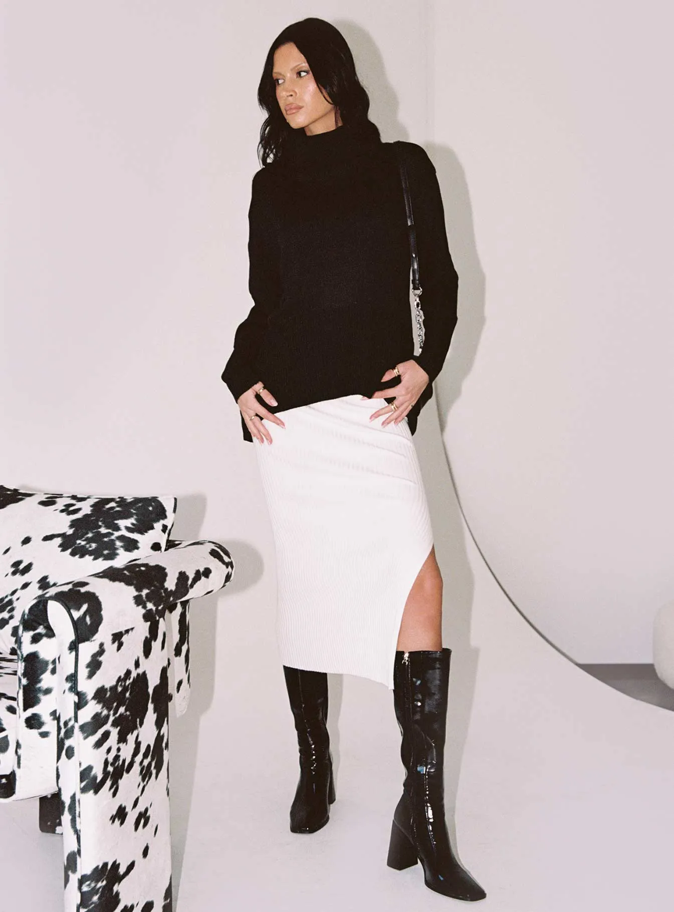 Creative Look Non Restrictive Fit Tanna Midi Skirt Cream