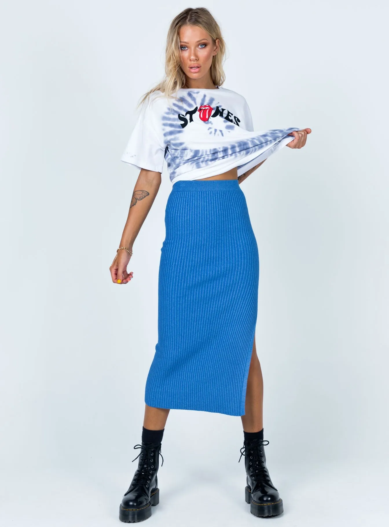 Double Layer Construction Tanna Midi Skirt Midnight Blue