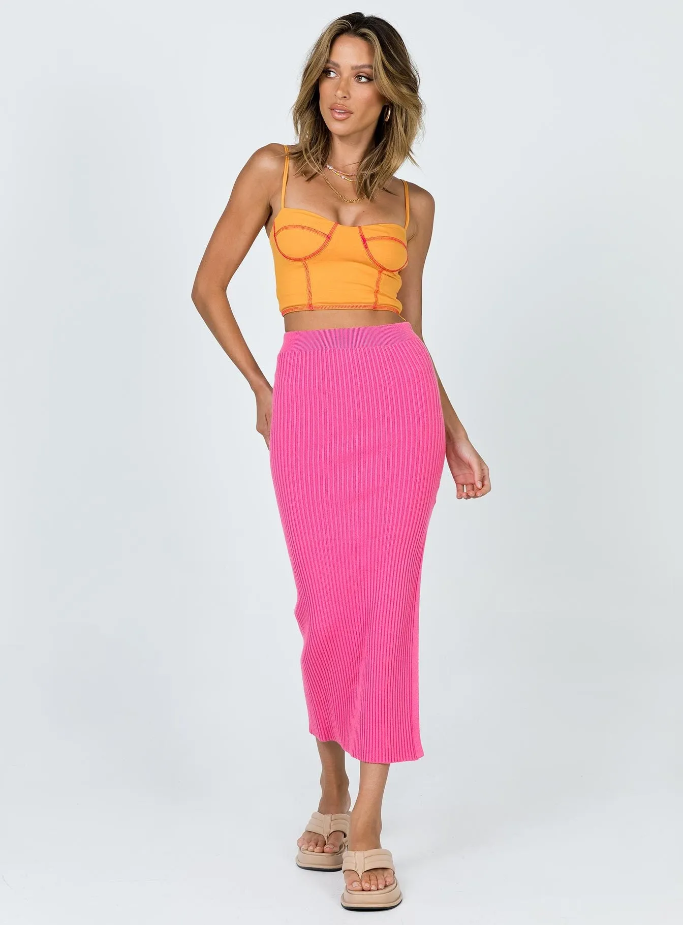 Adjustable Ties Tanna Midi Skirt Pink