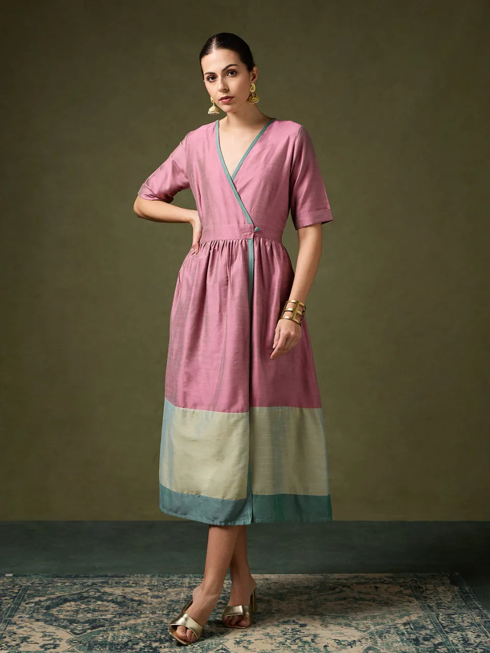 Tantu Elegant Pink Wrap Dress Free Step Fashionable outfit for outings