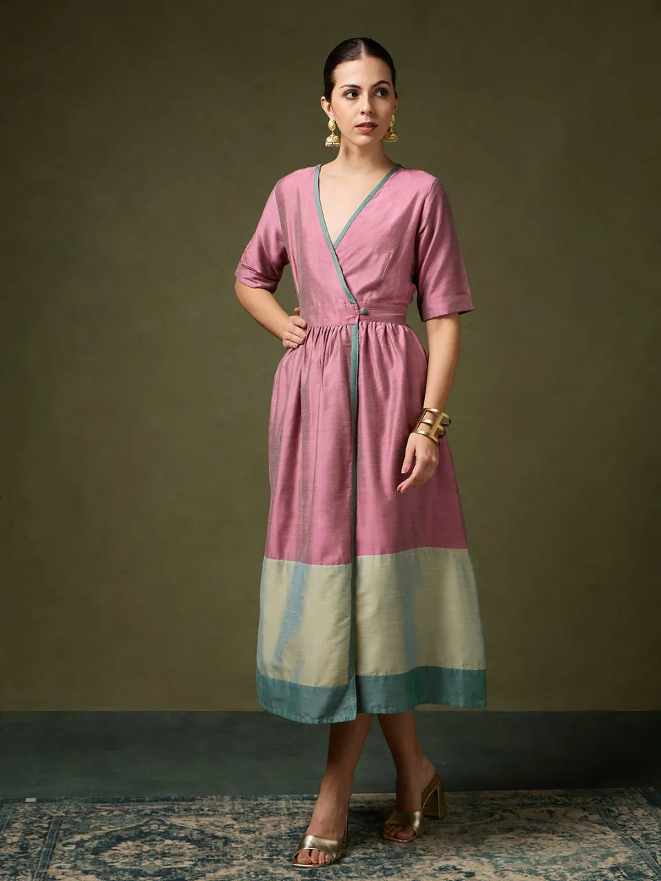 Tantu Elegant Pink Wrap Dress Confident Mood Midi-Length