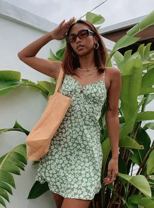 Tasmin Mini Dress Green Floral Fall Piece