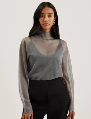 Zigzag Stitch Detail WrinkleResistant Knit TAYLAW | DK-GREY