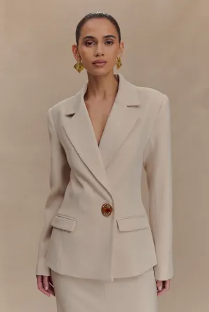 Max Cinched Waist Blazer - Ivory Stone Daily Essential Regular Fit Cut