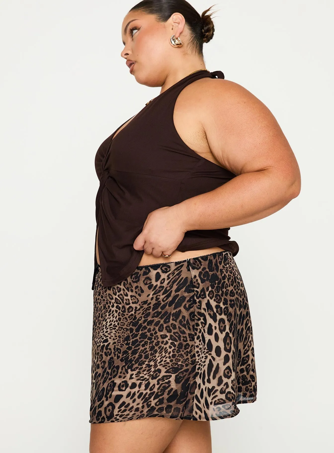 Reinforced Seams Tejano Mini Skirt Leopard Curve