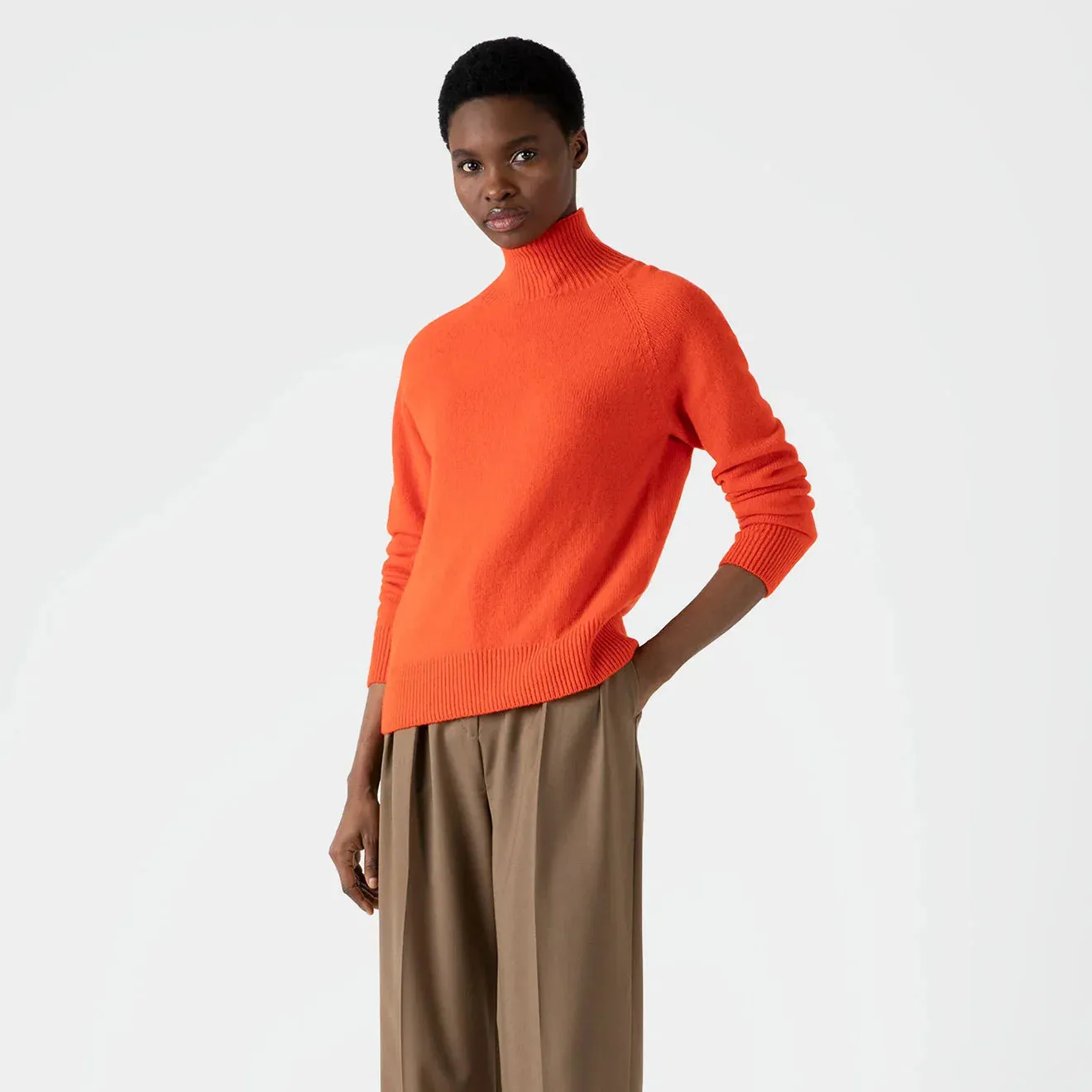 Moisture Wicking Yarn Sunspel Womens Lambswool Funnel Neck Jumper Magma