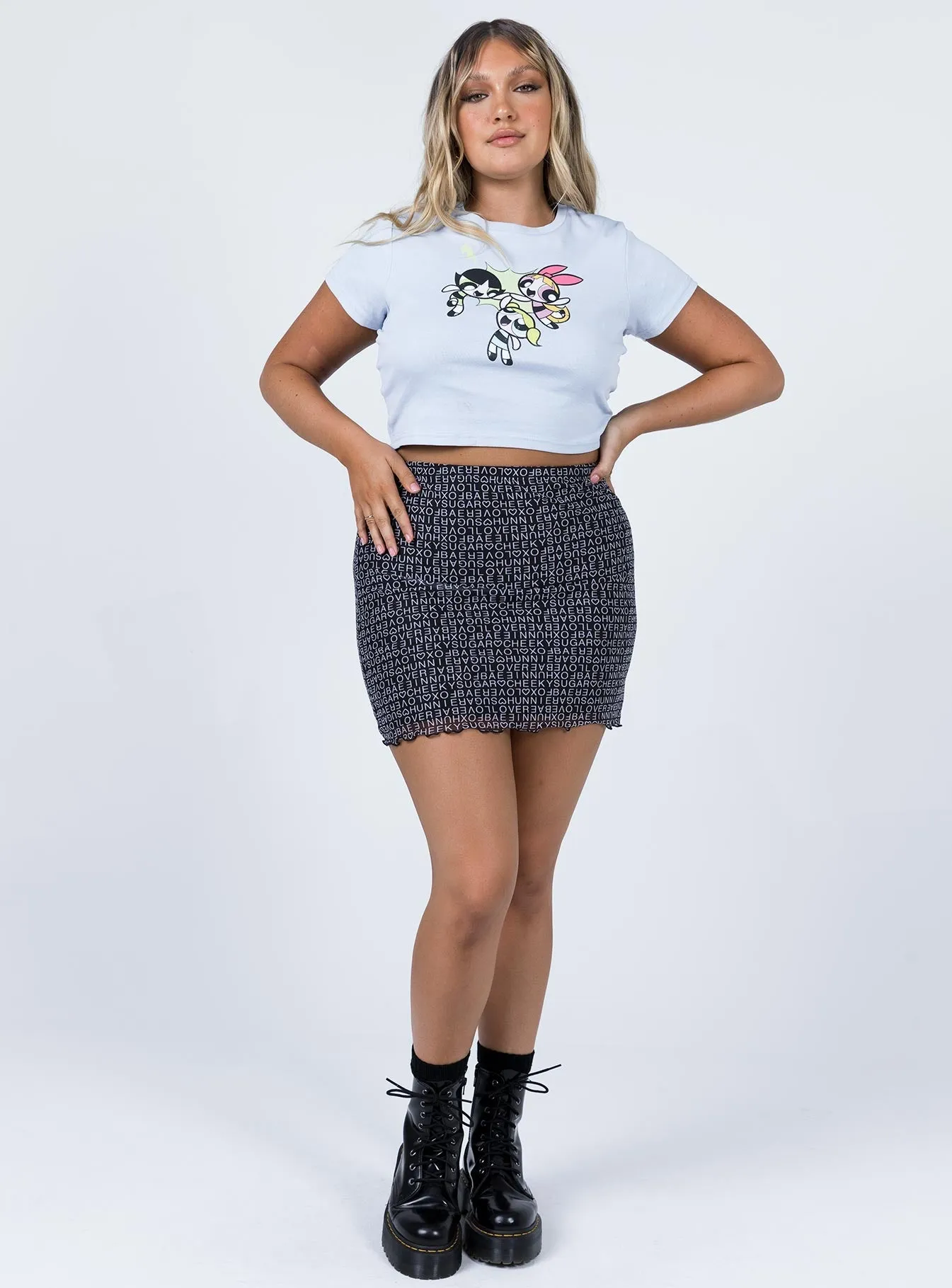 Influencer Style Text Me Mini Skirt Black