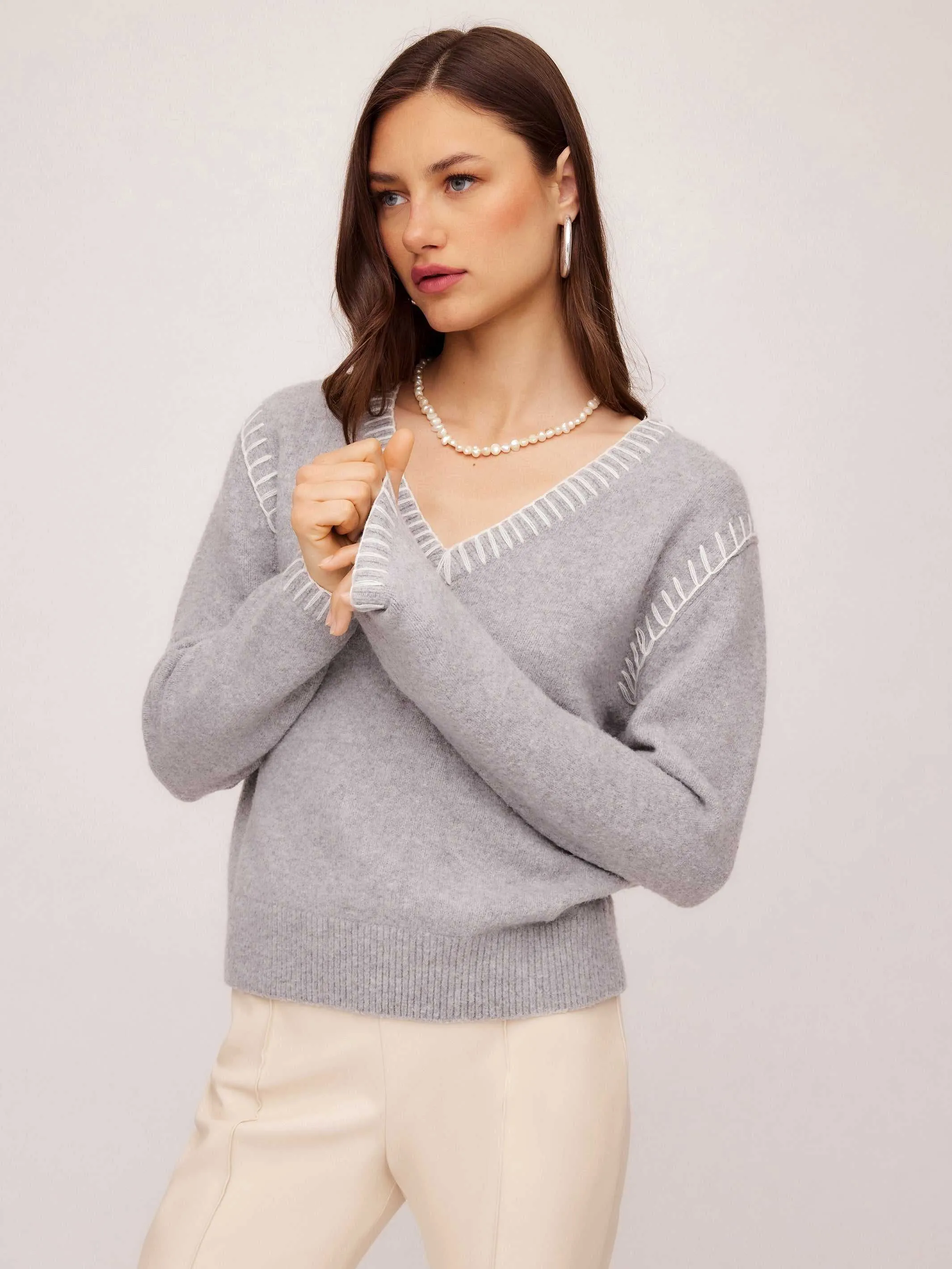 Ali Edge Stitch Sweater Casual Draping Cashmere Blend