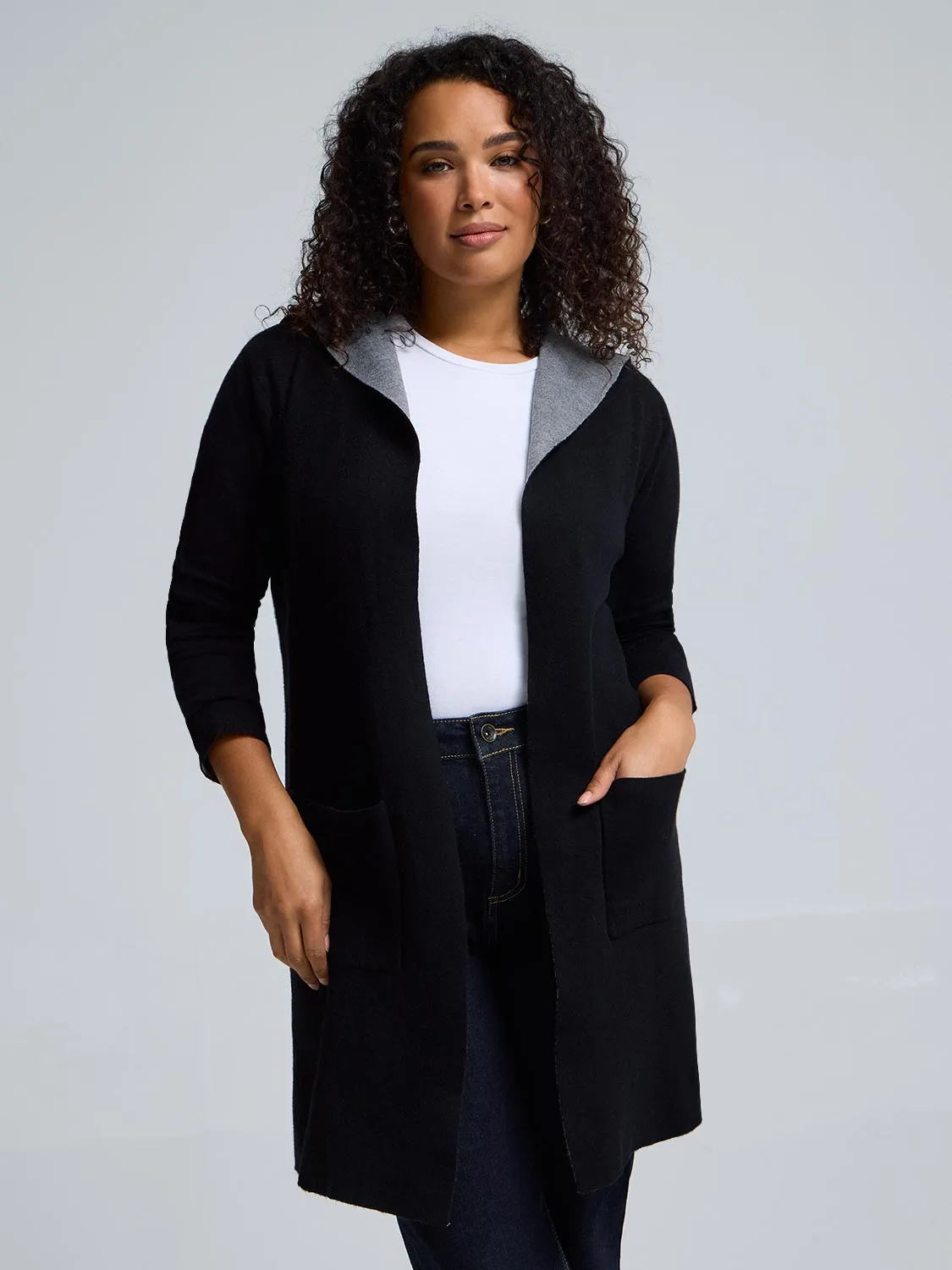 Transitional Layer MoistureWicking Yarn Hooded Jacquard Duster