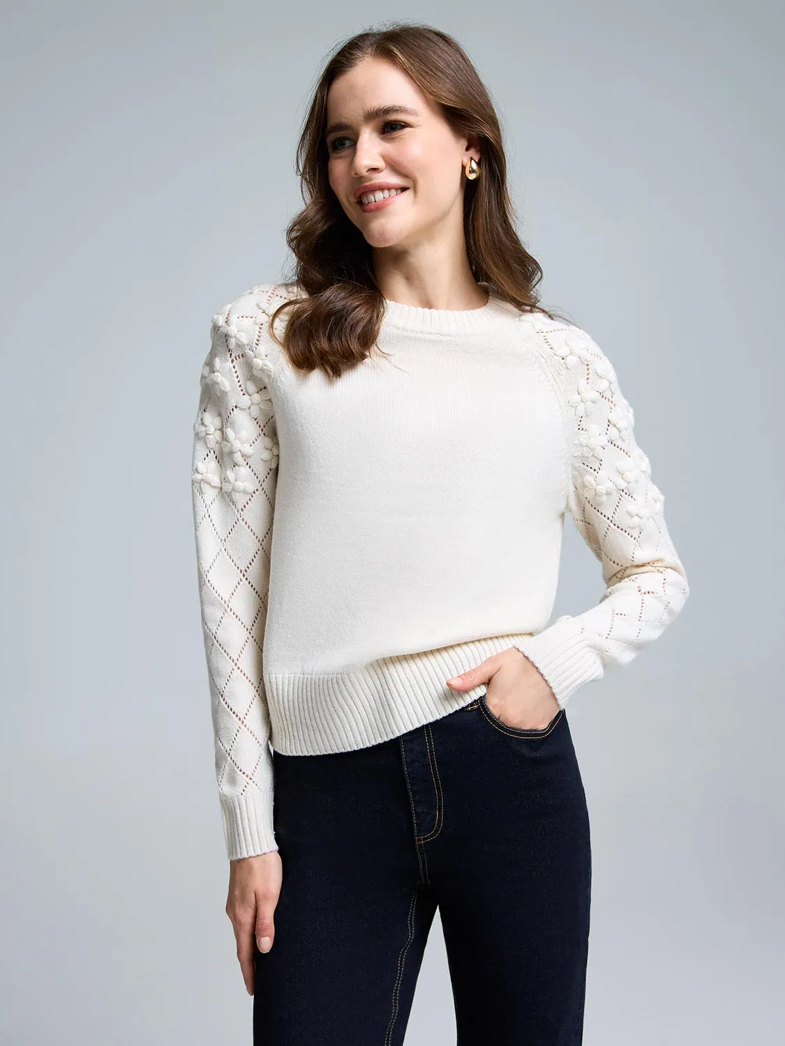 Chic Comforted Star Applique Argyle Sleeve Sweater