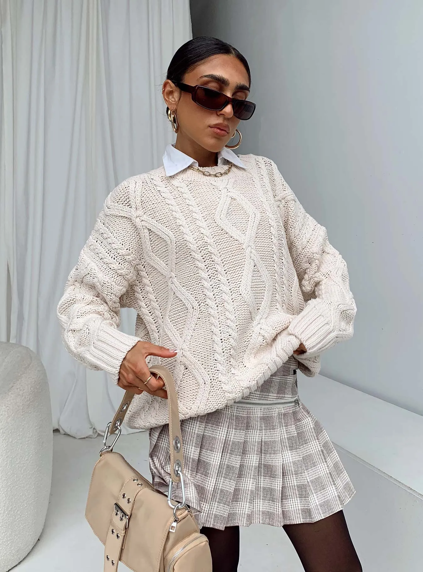 Adjustable Ties Convertible Length The Craft Mini Skirt Beige Plaid