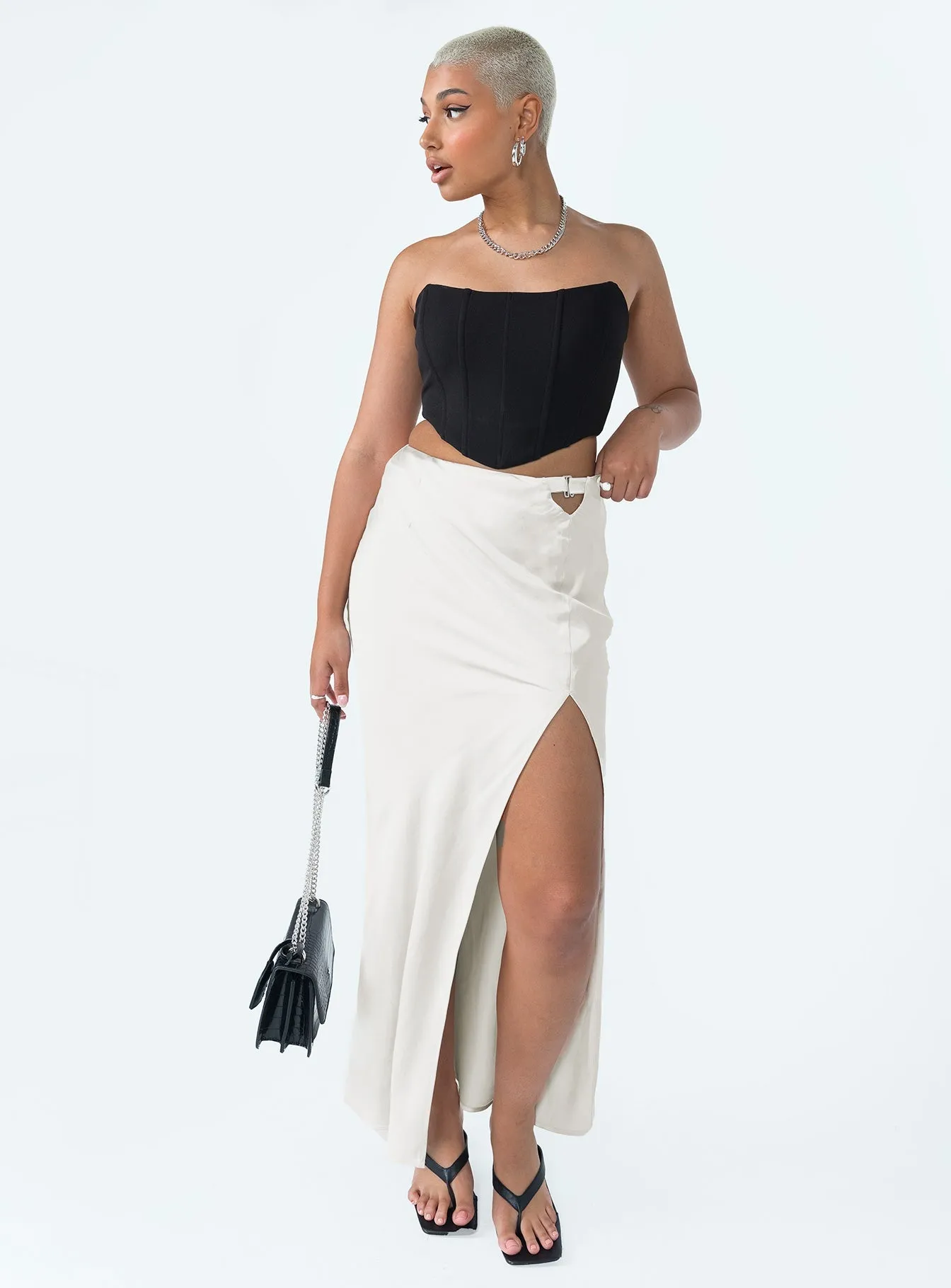 Elevated Casual Satin feel The Lonely Maxi Skirt Cream