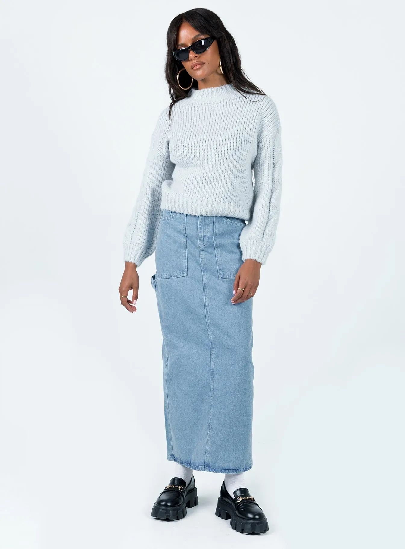 The Ragged Priest Carpenter Maxi Skirt Mid Blue Sleek Vibe Cultural Heritage
