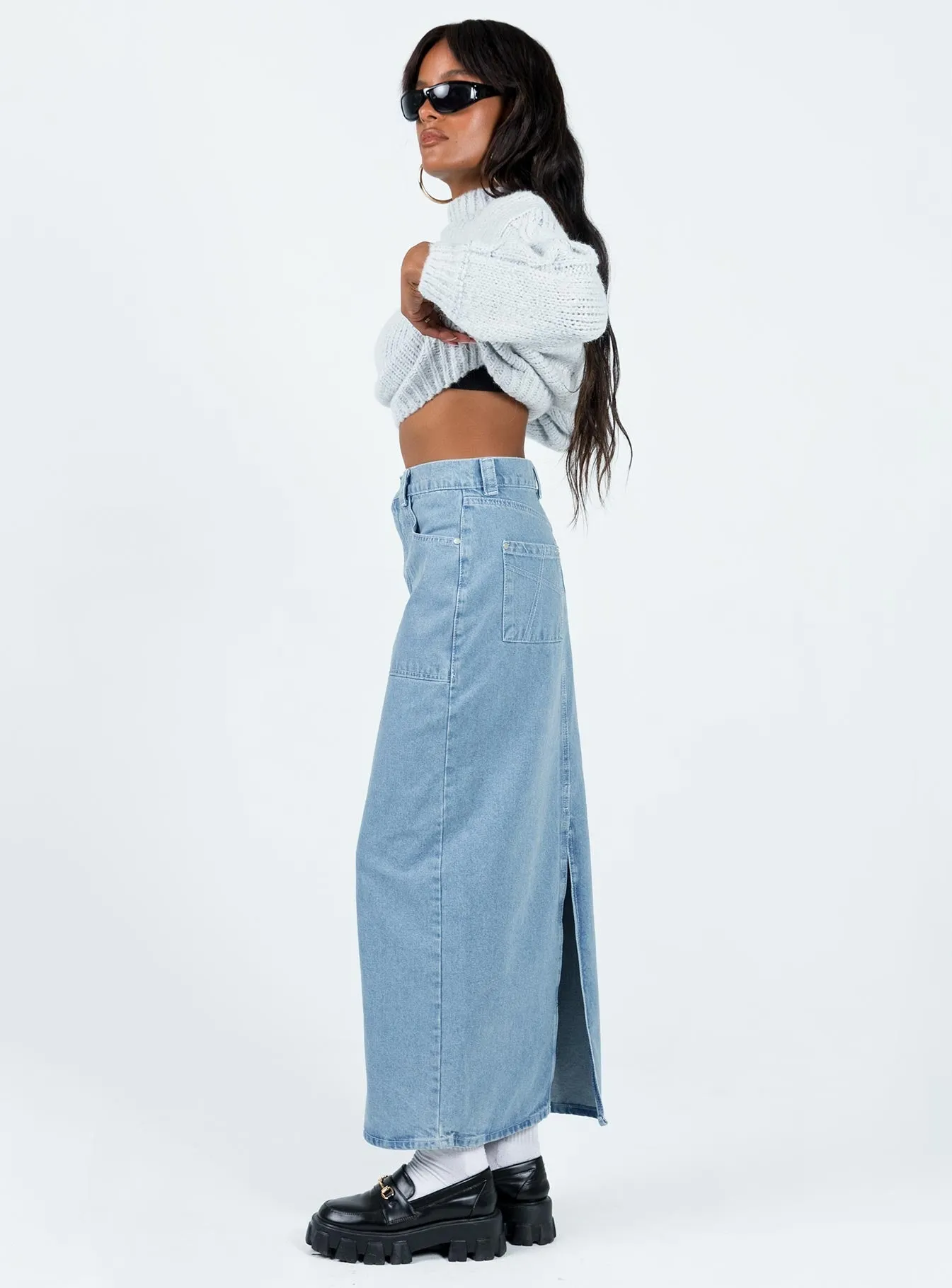 The Ragged Priest Carpenter Maxi Skirt Mid Blue Retro Style